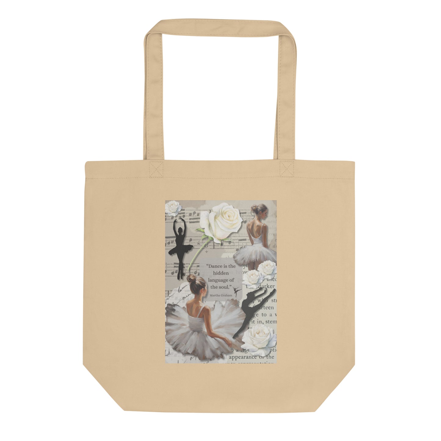 'Dance' eco tote bag with impressionist oil style artwork and quote from dancer Martha Graham