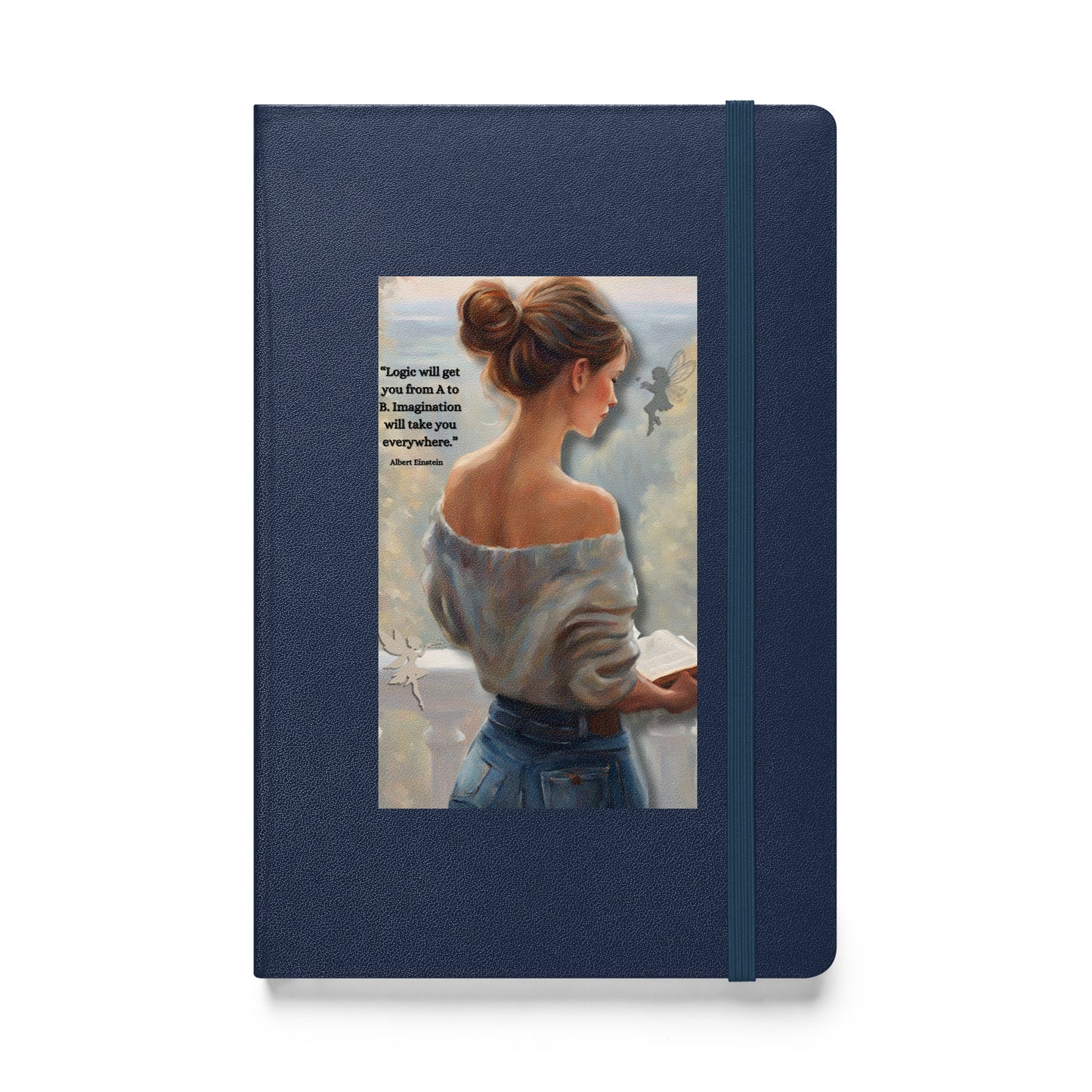 'Imagination' hardcover bound notebook with impressionist oil style artwork and quote from Albert Einstein
