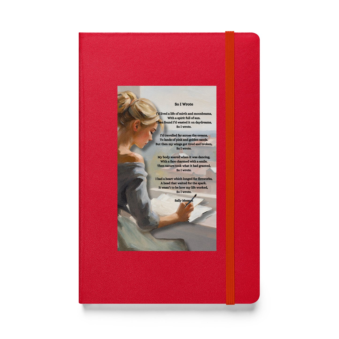 'So I Wrote' hardcover bound notebook with impressionist oil style artwork and original poem by writer Sally Meeson