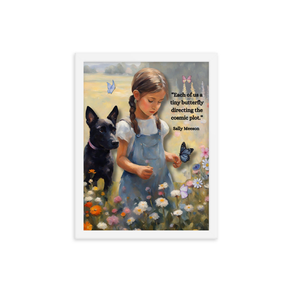 'Tiny Butterfly' framed photo paper poster with impressionist style artwork and original poem by writer Sally Meeson
