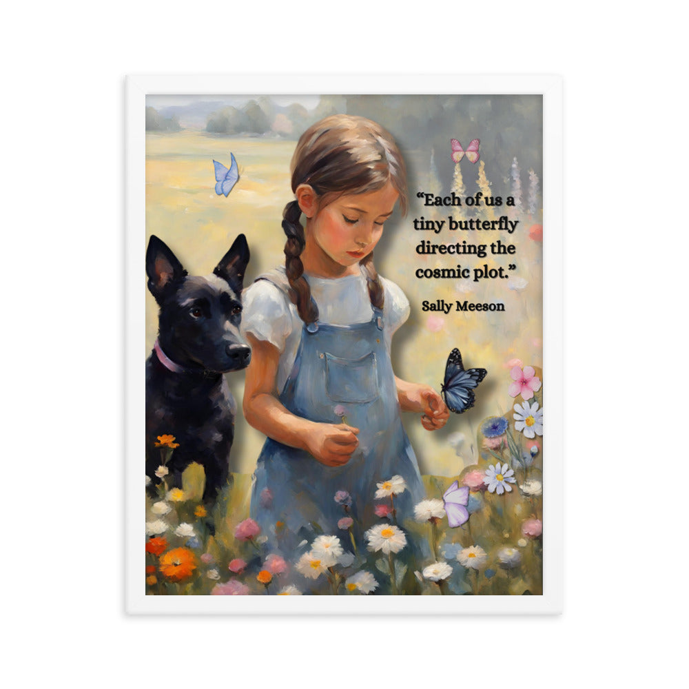 'Tiny Butterfly' framed photo paper poster with impressionist style artwork and original poem by writer Sally Meeson