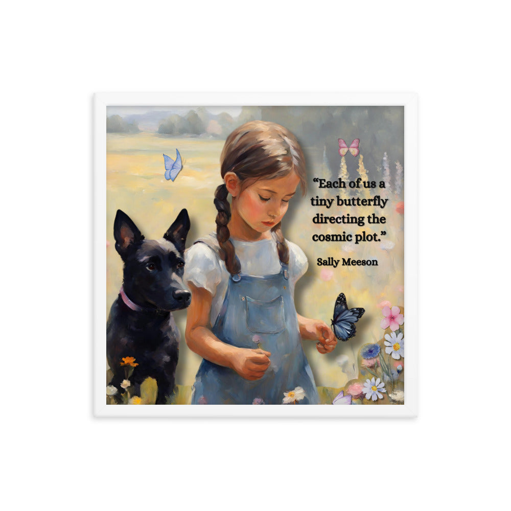 'Tiny Butterfly' framed photo paper poster with impressionist style artwork and original poem by writer Sally Meeson