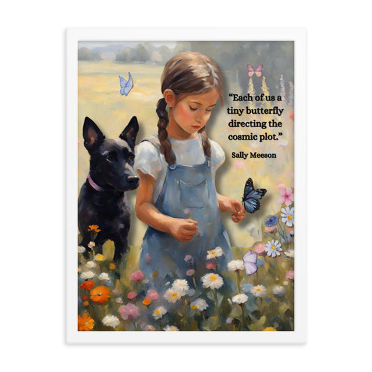 'Tiny Butterfly' framed photo paper poster with impressionist style artwork and original poem by writer Sally Meeson
