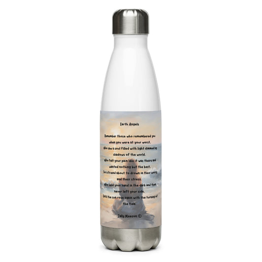 'Earth Angels' stainless steel water bottle with impressionist oil style artwork and original poem by writer Sally Meeson