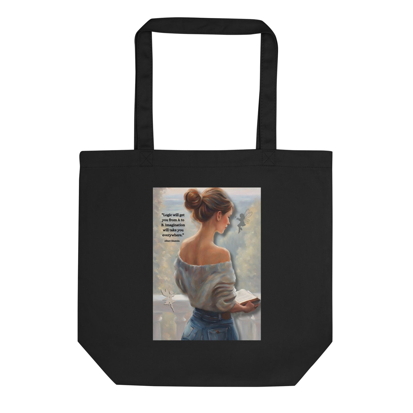 'Imagination' eco tote bag with impressionist style artwork and quote from Albert Einstein