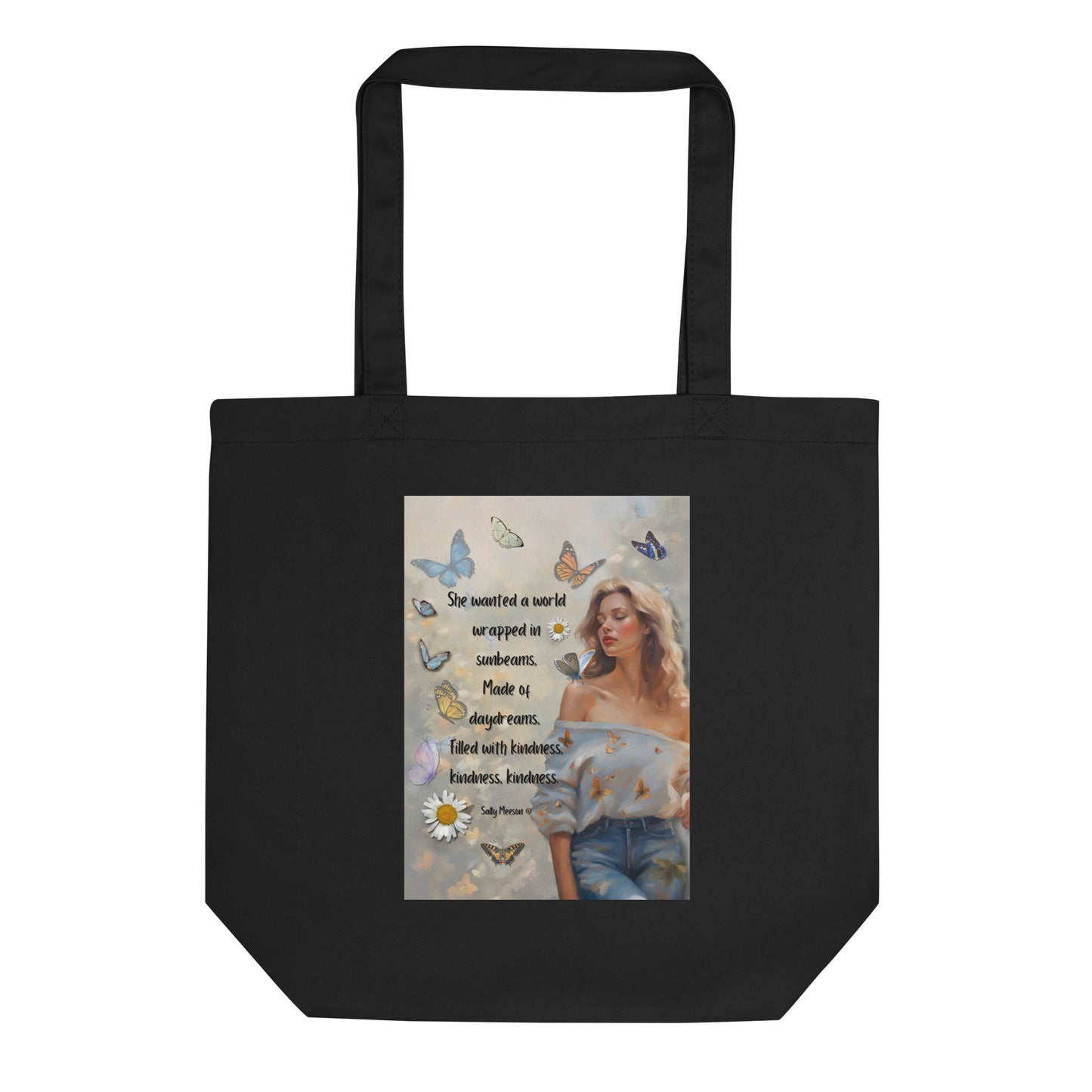 'Kindness' eco tote bag with impressionist oil style artwork and quote by writer Sally Meeson