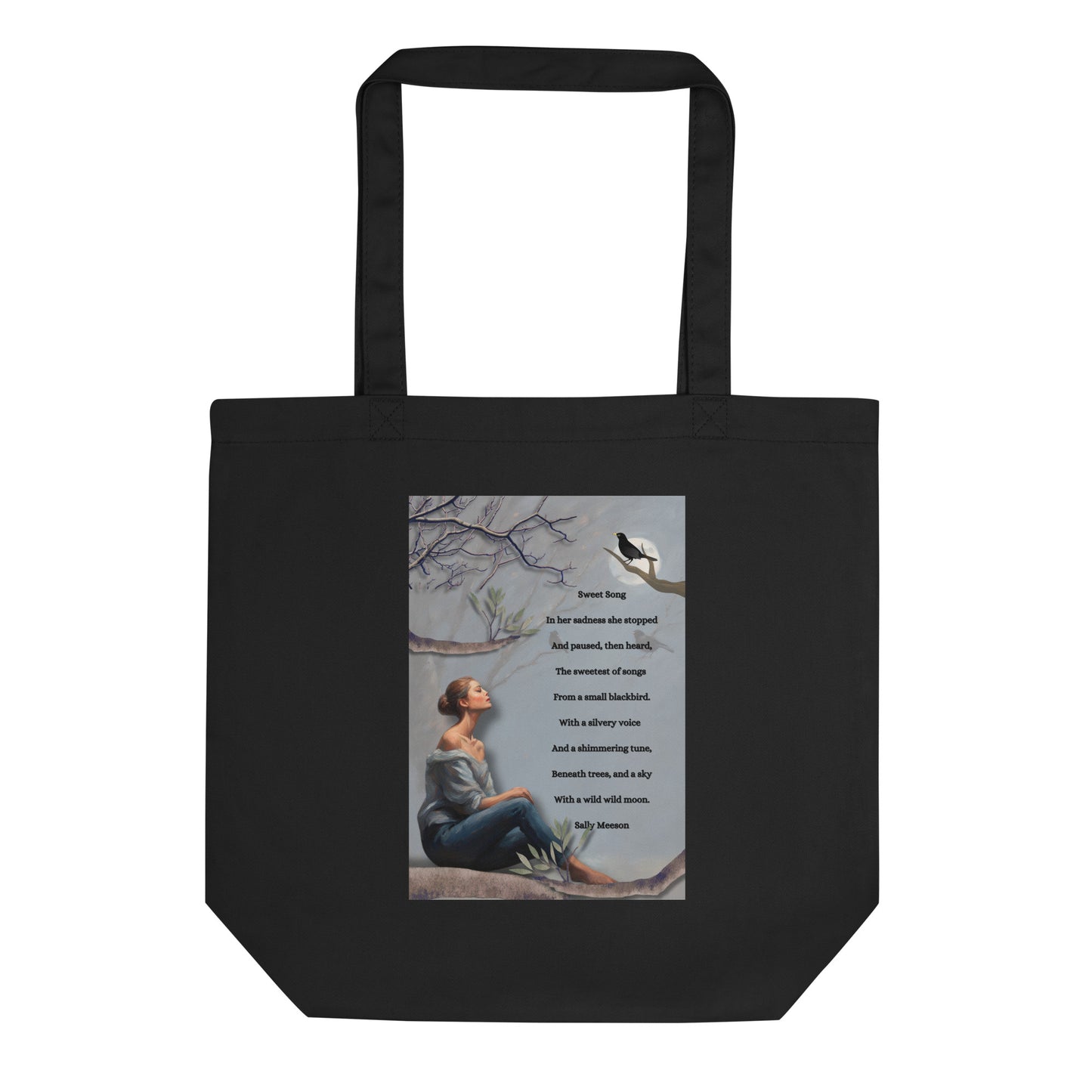 'Sweet Song' Eco Tote Bag with impressionist oil style artwork and original poem by writer Sally Meeson