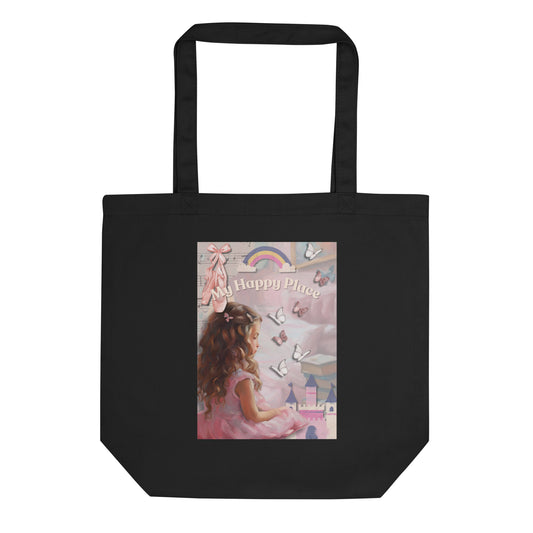 'My Happy Place' child's pink eco tote bag with impressionist oil style artwork