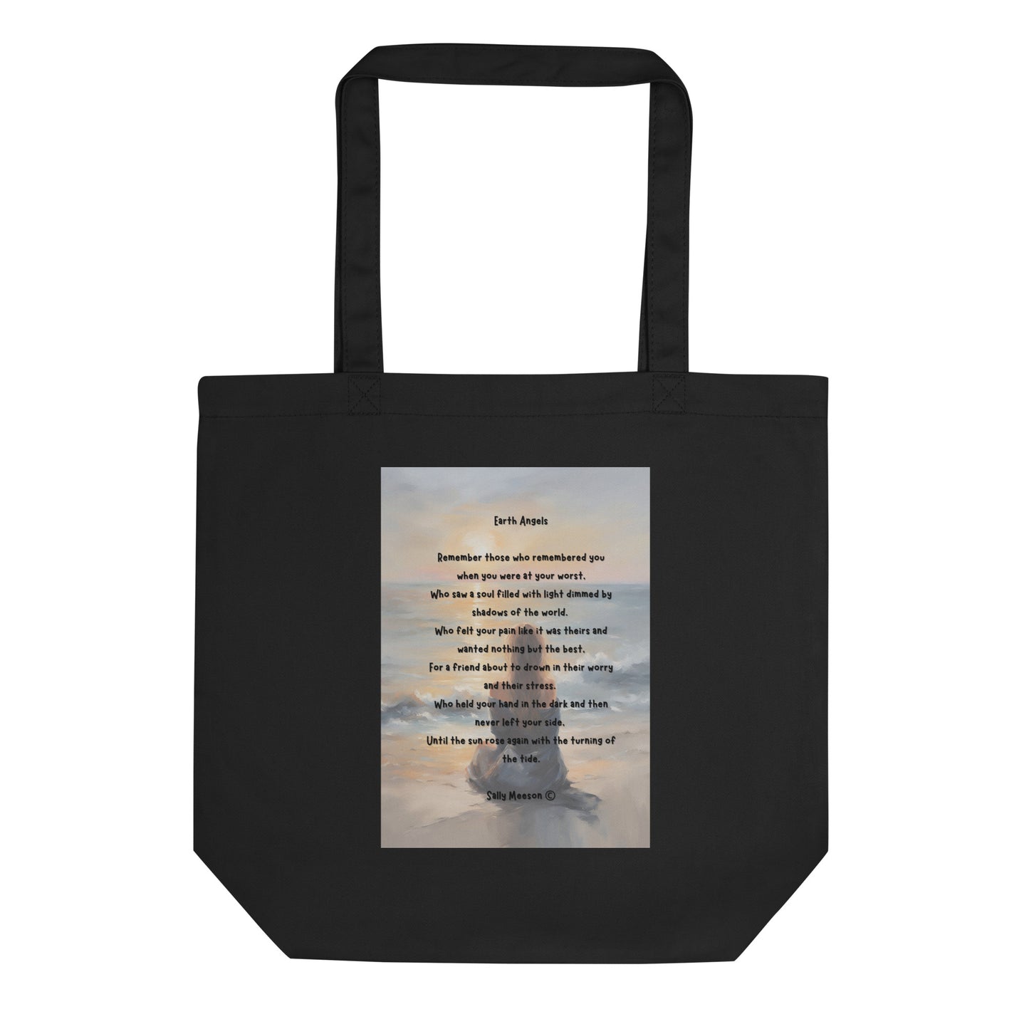 'Earth Angels' eco tote bag with impressionist oil style artwork and original poem by writer Sally Meeson