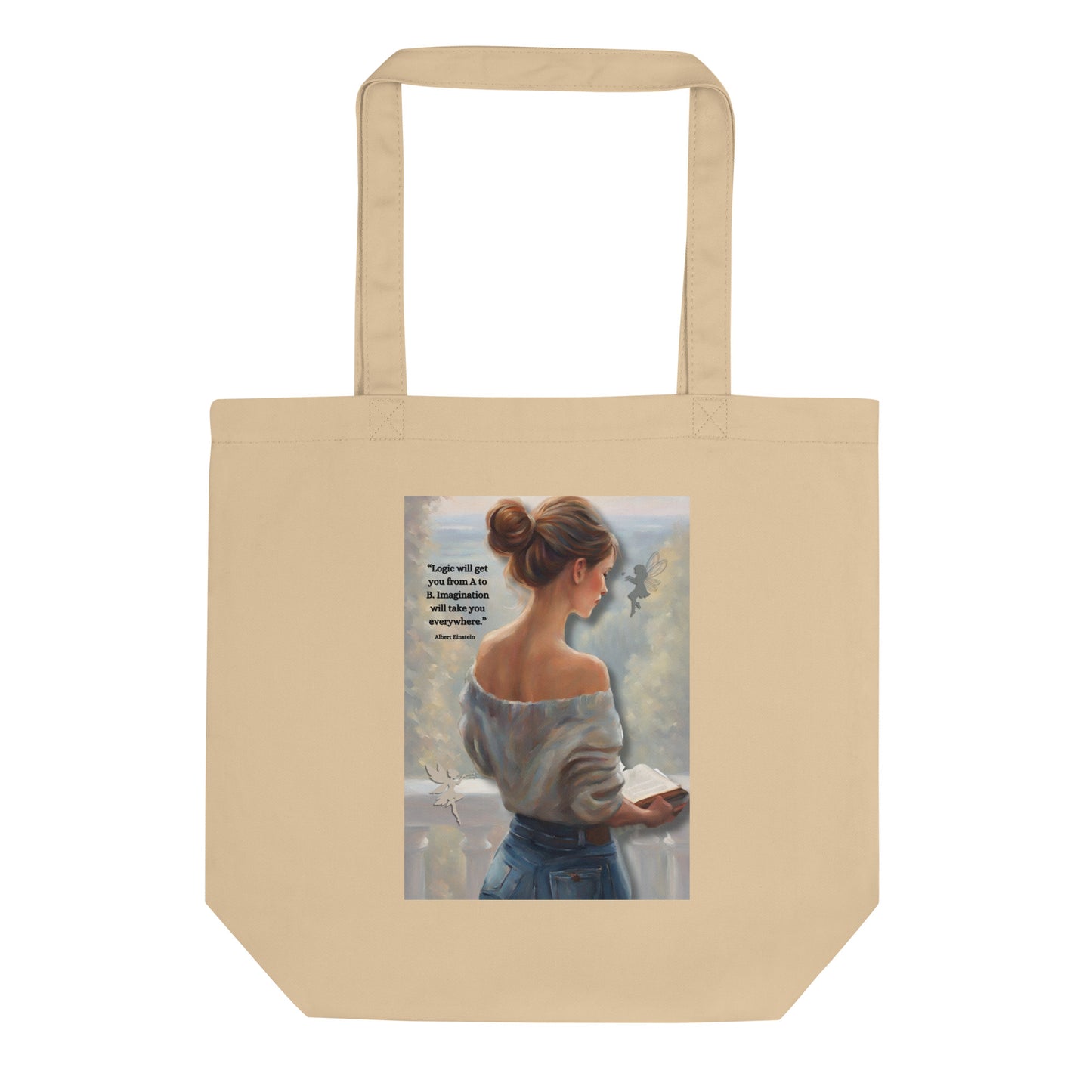 'Imagination' eco tote bag with impressionist style artwork and quote from Albert Einstein