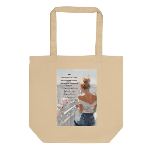 'Bees' eco tote bag with impressionist oil style artwork and original poem by writer Sally Meeson