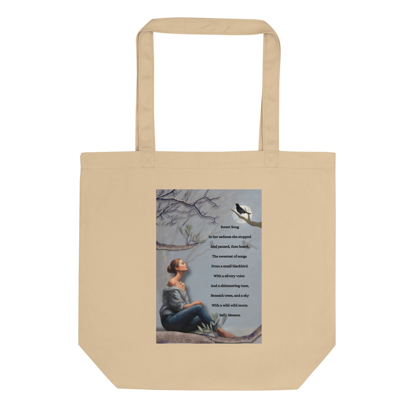 'Sweet Song' Eco Tote Bag with impressionist oil style artwork and original poem by writer Sally Meeson