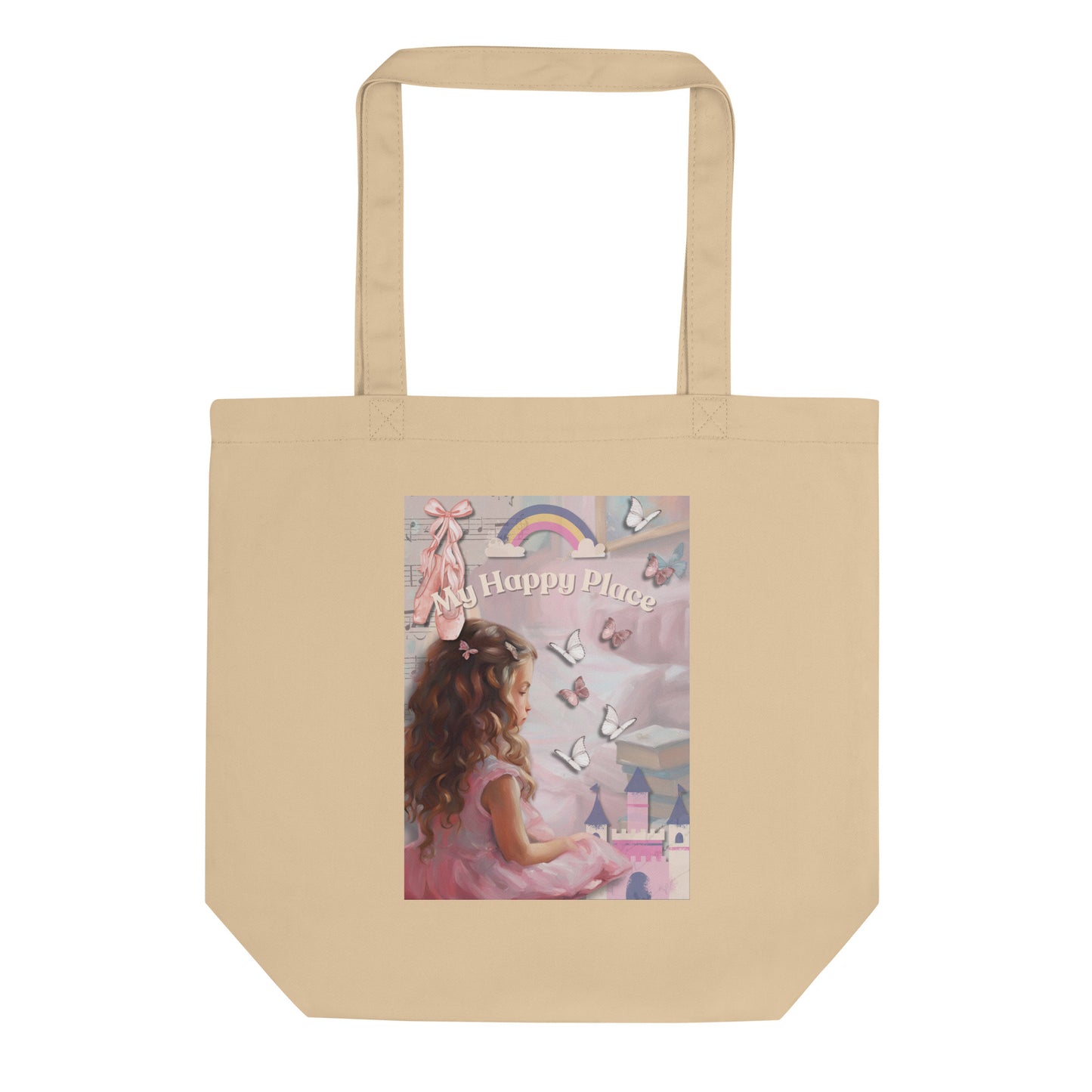 'My Happy Place' child's pink eco tote bag with impressionist oil style artwork