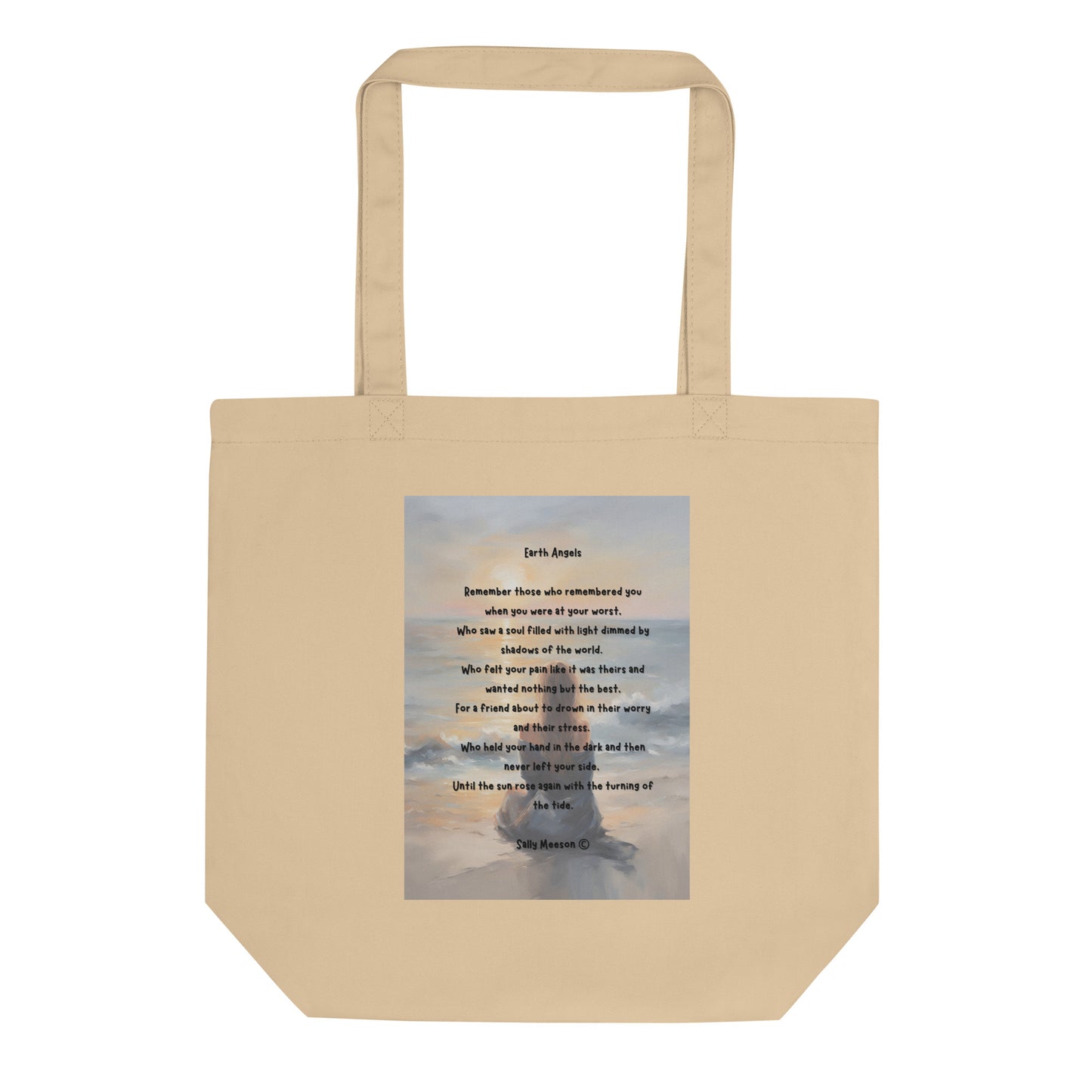 'Earth Angels' eco tote bag with impressionist oil style artwork and original poem by writer Sally Meeson