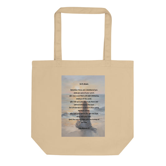 'Earth Angels' eco tote bag with impressionist oil style artwork and original poem by writer Sally Meeson