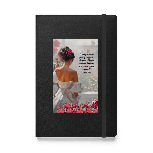 'Roses' hardcover bound notebook with impressionist oil style artwork and quote by diarist Anaïs Nin