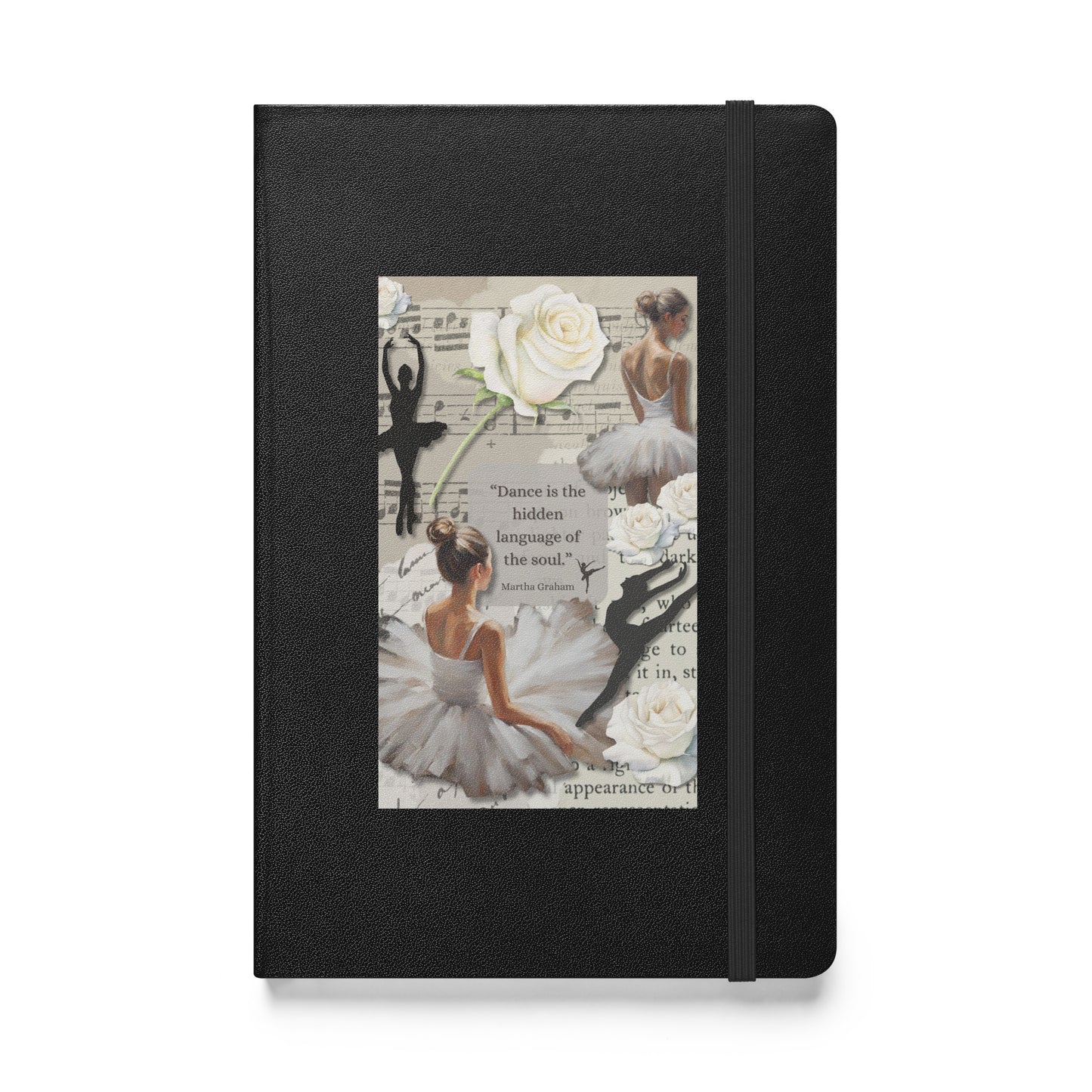 'Dance' hardcover bound notebook with impressionist style artwork and quote from dancer Martha Graham