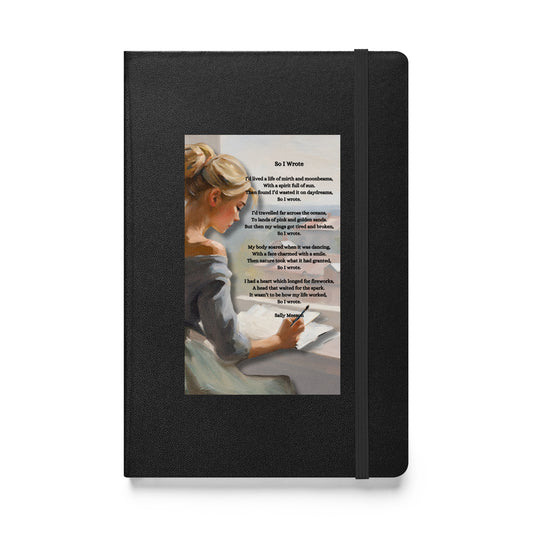 'So I Wrote' hardcover bound notebook with impressionist oil style artwork and original poem by writer Sally Meeson