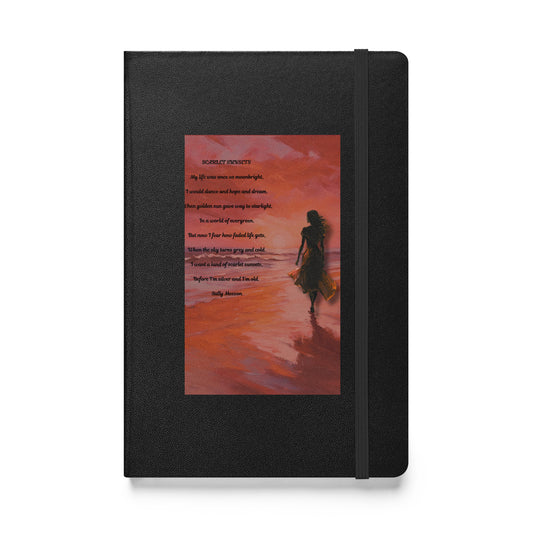 'Scarlet Sunsets' hardcover bound notebook with impressionist oil style artwork and original poem by writer Sally Meeson