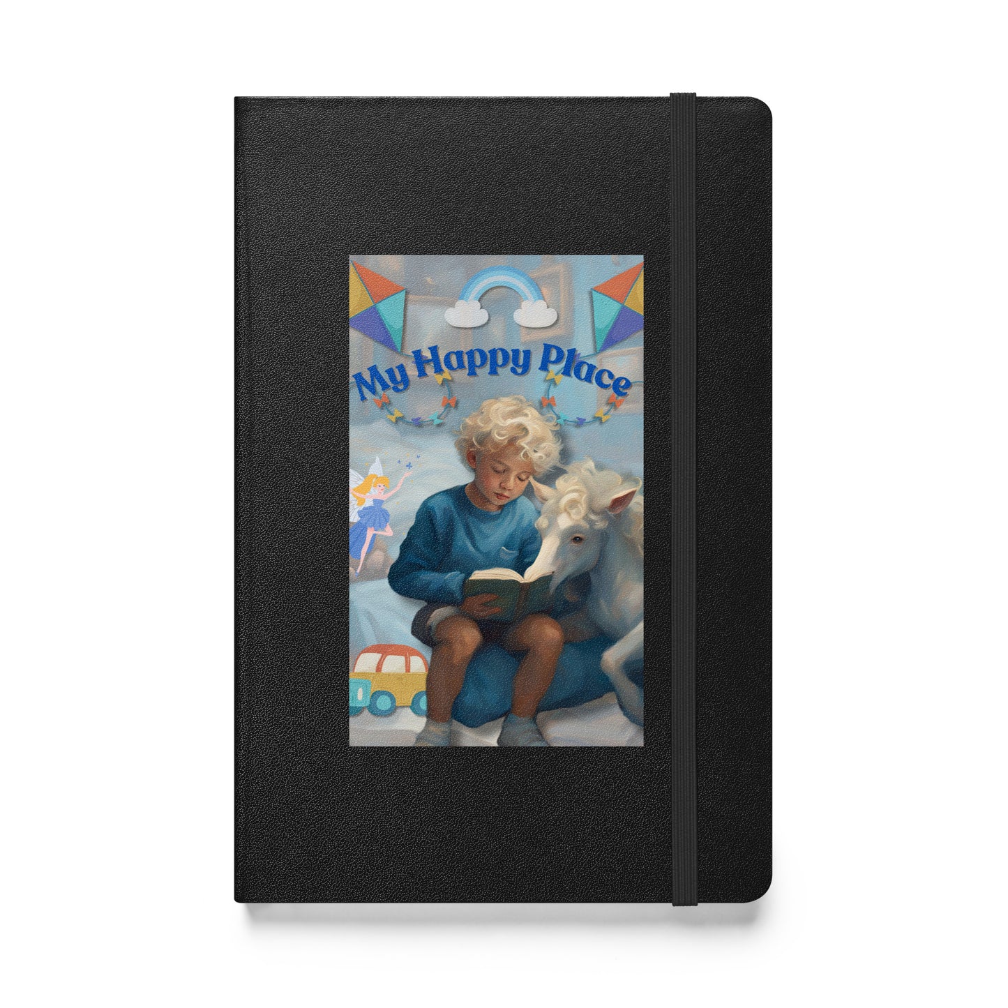 'My Happy Place' child's blue hardcover bound notebook with impressionist oil style artwork