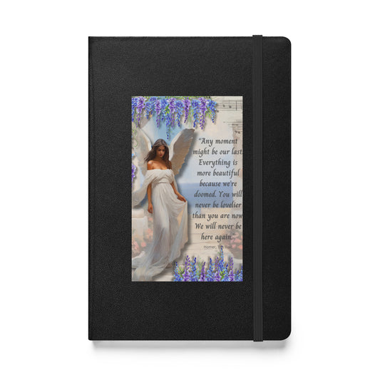 'Moments' hardcover bound notebook with impressionist oil style artwork and quote from Homer's The Iliad