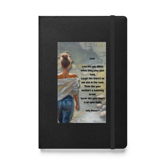 'Live' hardcover bound notebook with impressionist oil style artwork and original poem by writer Sally Meeson