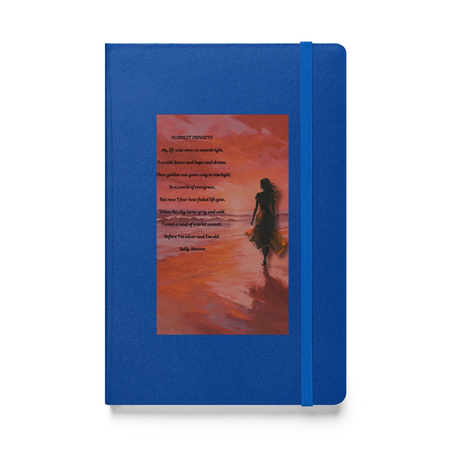 'Scarlet Sunsets' hardcover bound notebook with impressionist oil style artwork and original poem by writer Sally Meeson