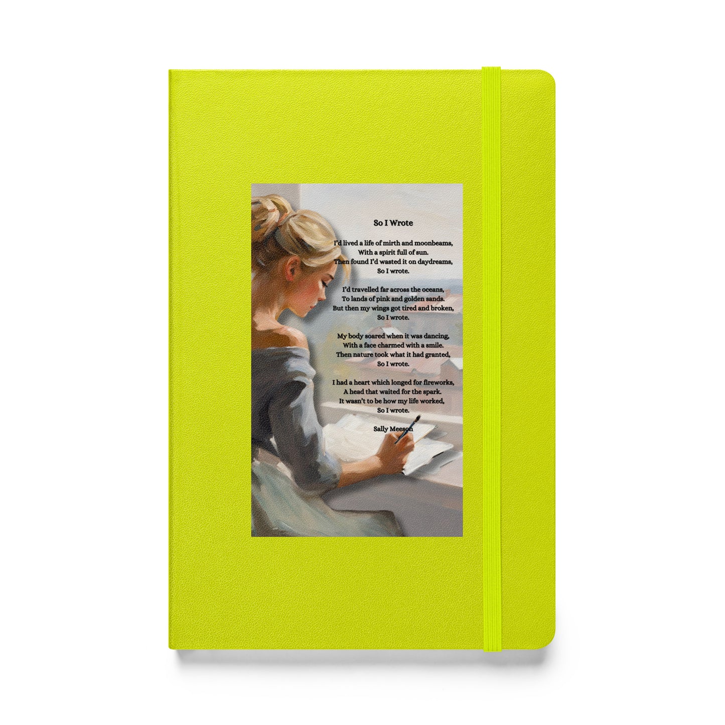 'So I Wrote' hardcover bound notebook with impressionist oil style artwork and original poem by writer Sally Meeson