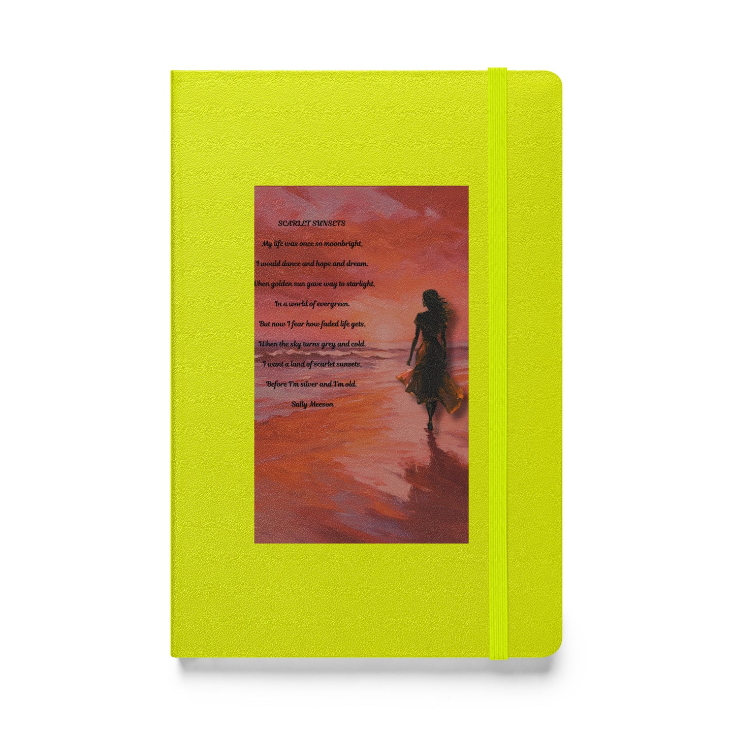 'Scarlet Sunsets' hardcover bound notebook with impressionist oil style artwork and original poem by writer Sally Meeson