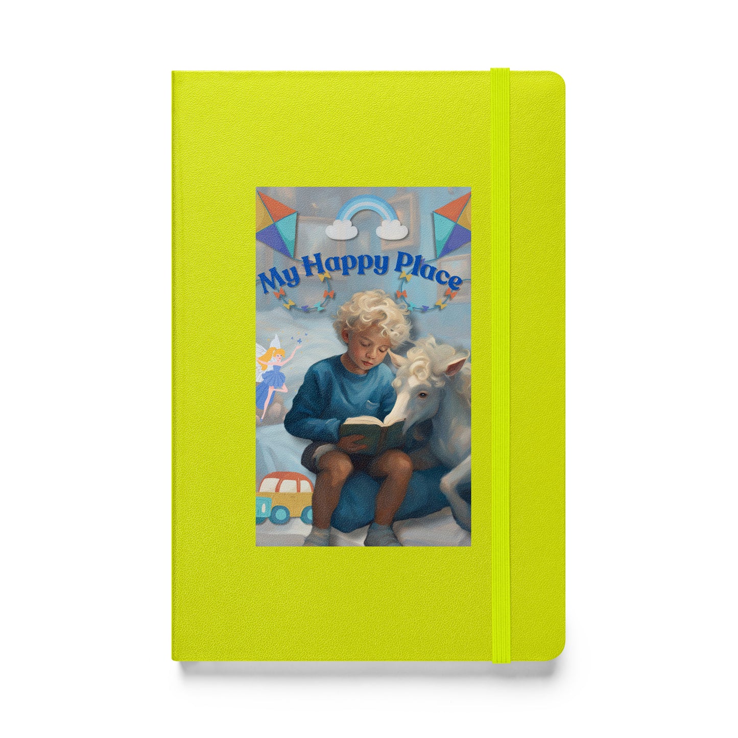 'My Happy Place' child's blue hardcover bound notebook with impressionist oil style artwork