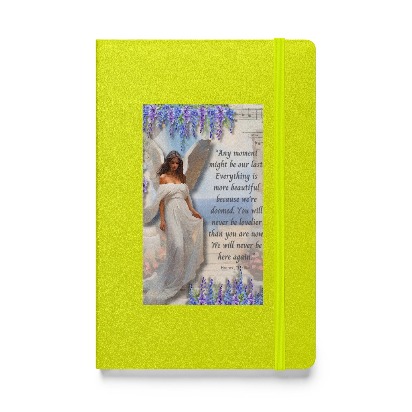 'Moments' hardcover bound notebook with impressionist oil style artwork and quote from Homer's The Iliad