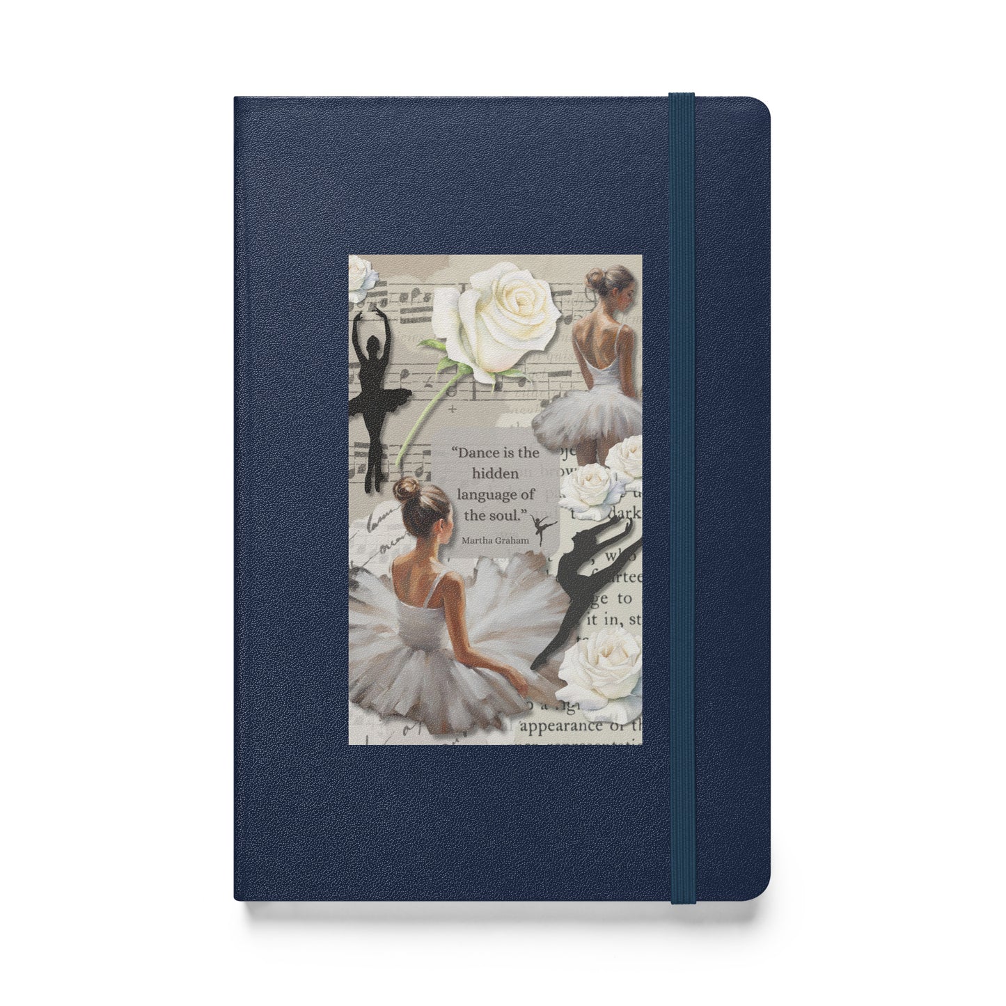 'Dance' hardcover bound notebook with impressionist style artwork and quote from dancer Martha Graham