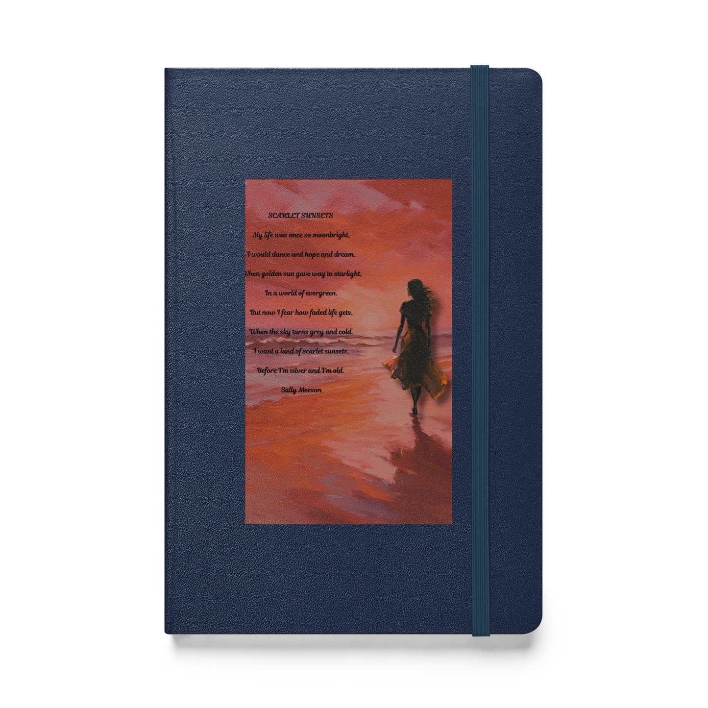 'Scarlet Sunsets' hardcover bound notebook with impressionist oil style artwork and original poem by writer Sally Meeson