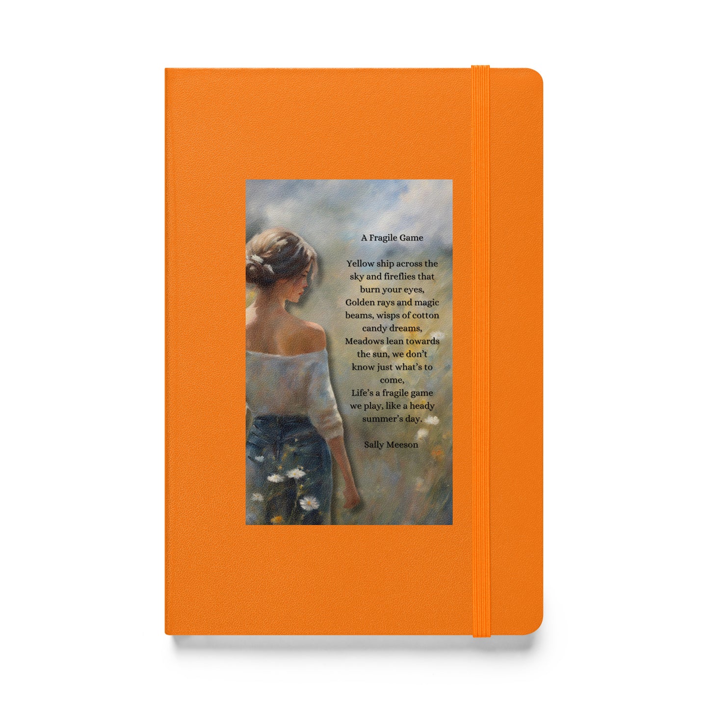 'A Fragile Game' hardcover bound notebook with impressionist style artwork and original poem by writer Sally Meeson