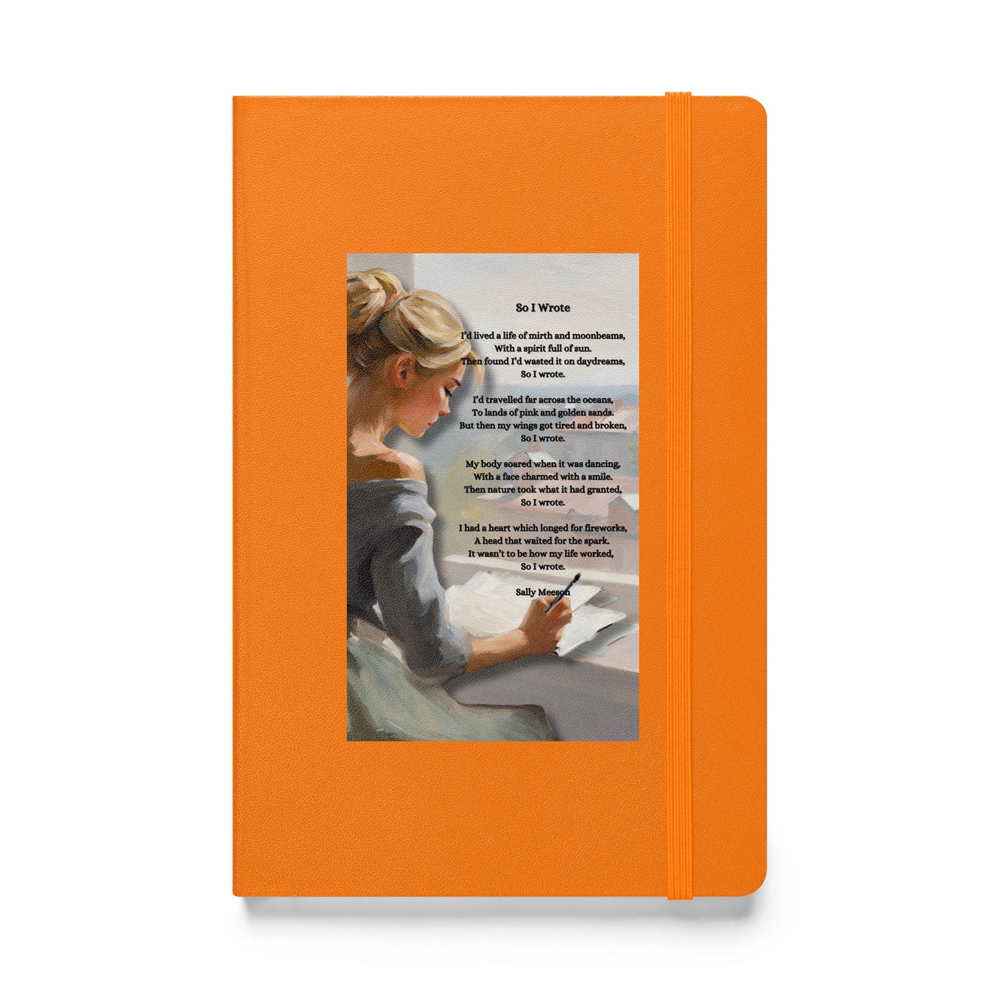 'So I Wrote' hardcover bound notebook with impressionist oil style artwork and original poem by writer Sally Meeson