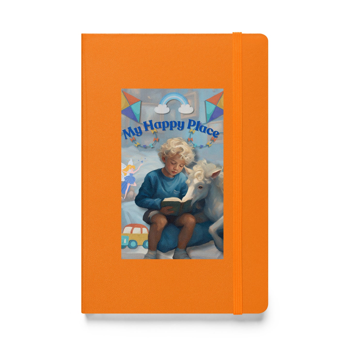 'My Happy Place' child's blue hardcover bound notebook with impressionist oil style artwork