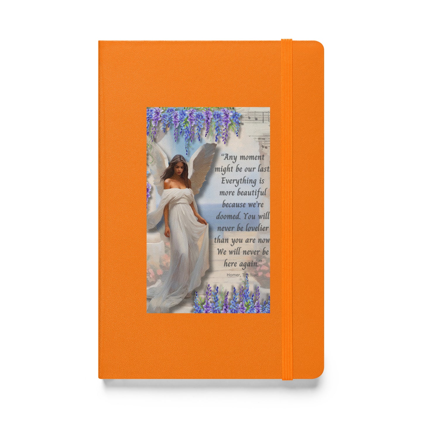 'Moments' hardcover bound notebook with impressionist oil style artwork and quote from Homer's The Iliad