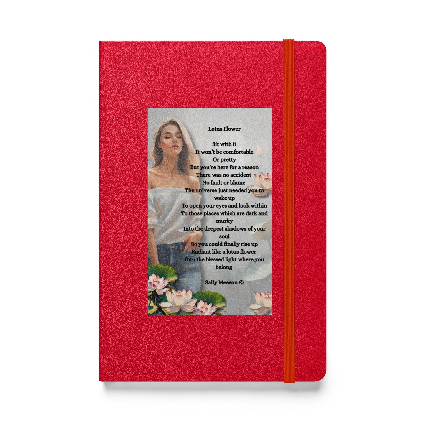 'Lotus Flower' hardcover bound notebook with impressionist style artwork and original poem by writer Sally Meeson