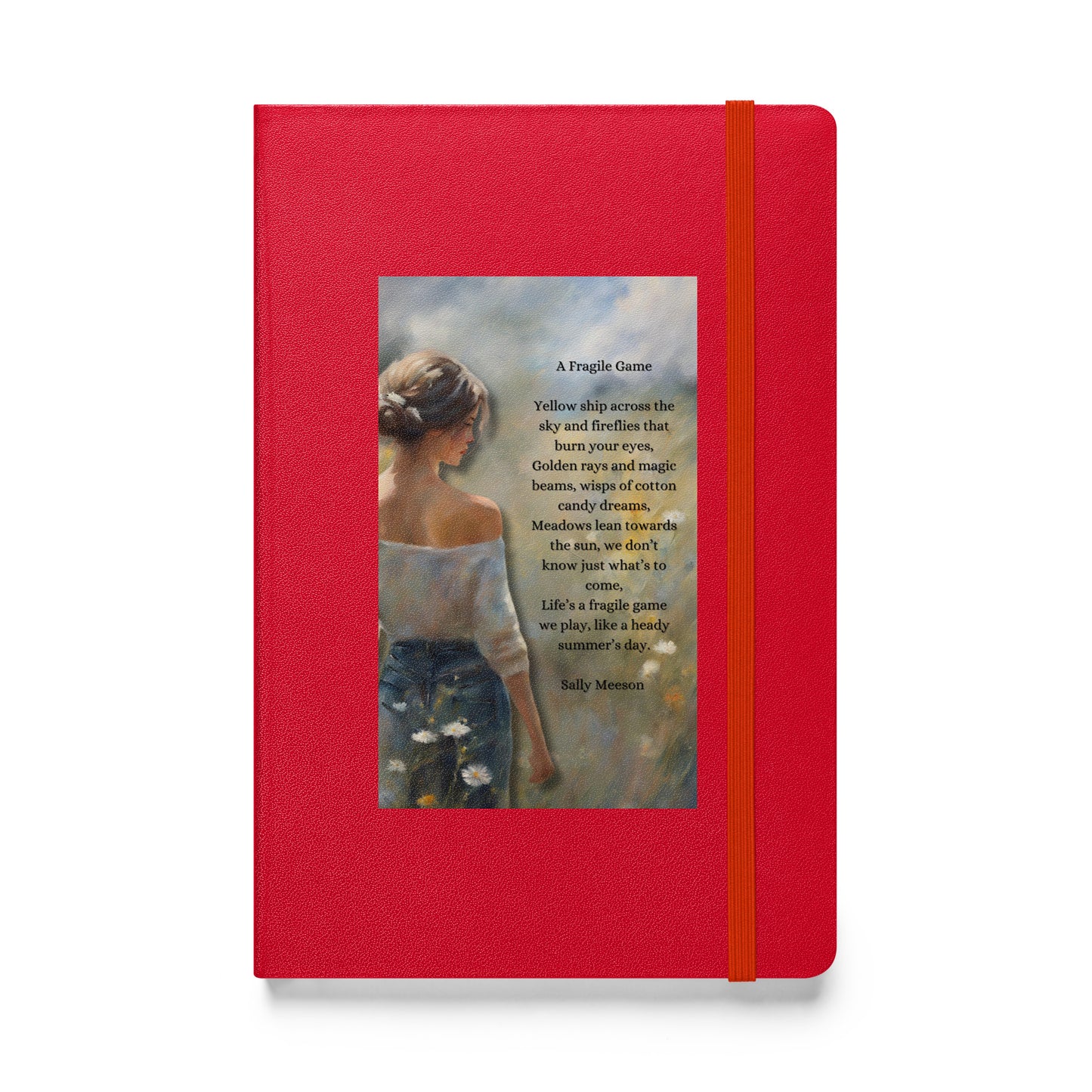 'A Fragile Game' hardcover bound notebook with impressionist style artwork and original poem by writer Sally Meeson