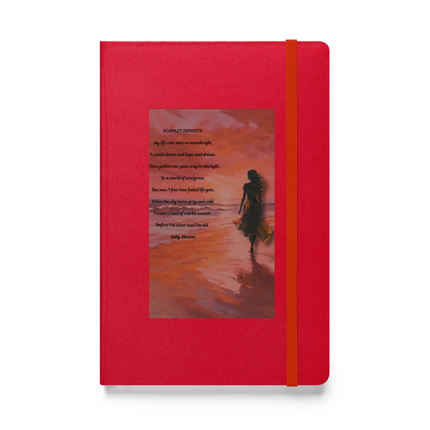 'Scarlet Sunsets' hardcover bound notebook with impressionist oil style artwork and original poem by writer Sally Meeson