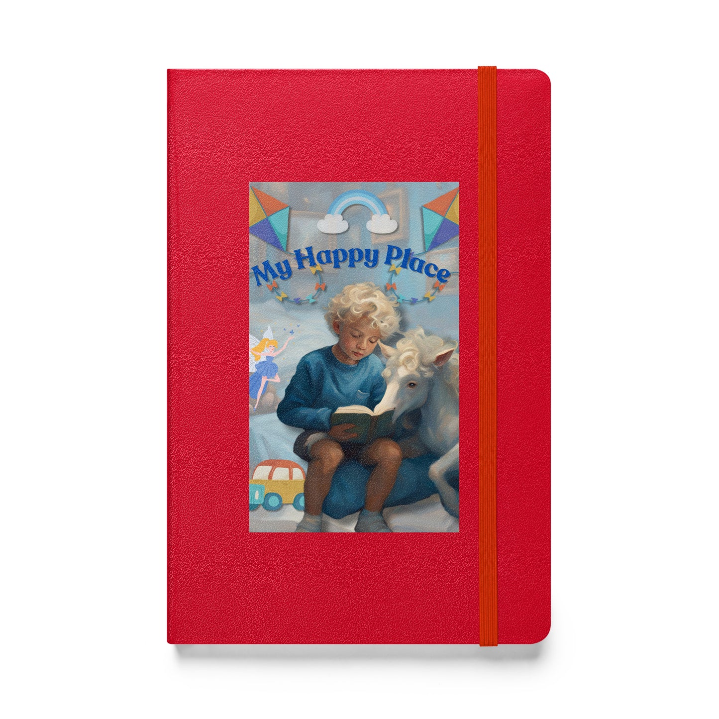 'My Happy Place' child's blue hardcover bound notebook with impressionist oil style artwork