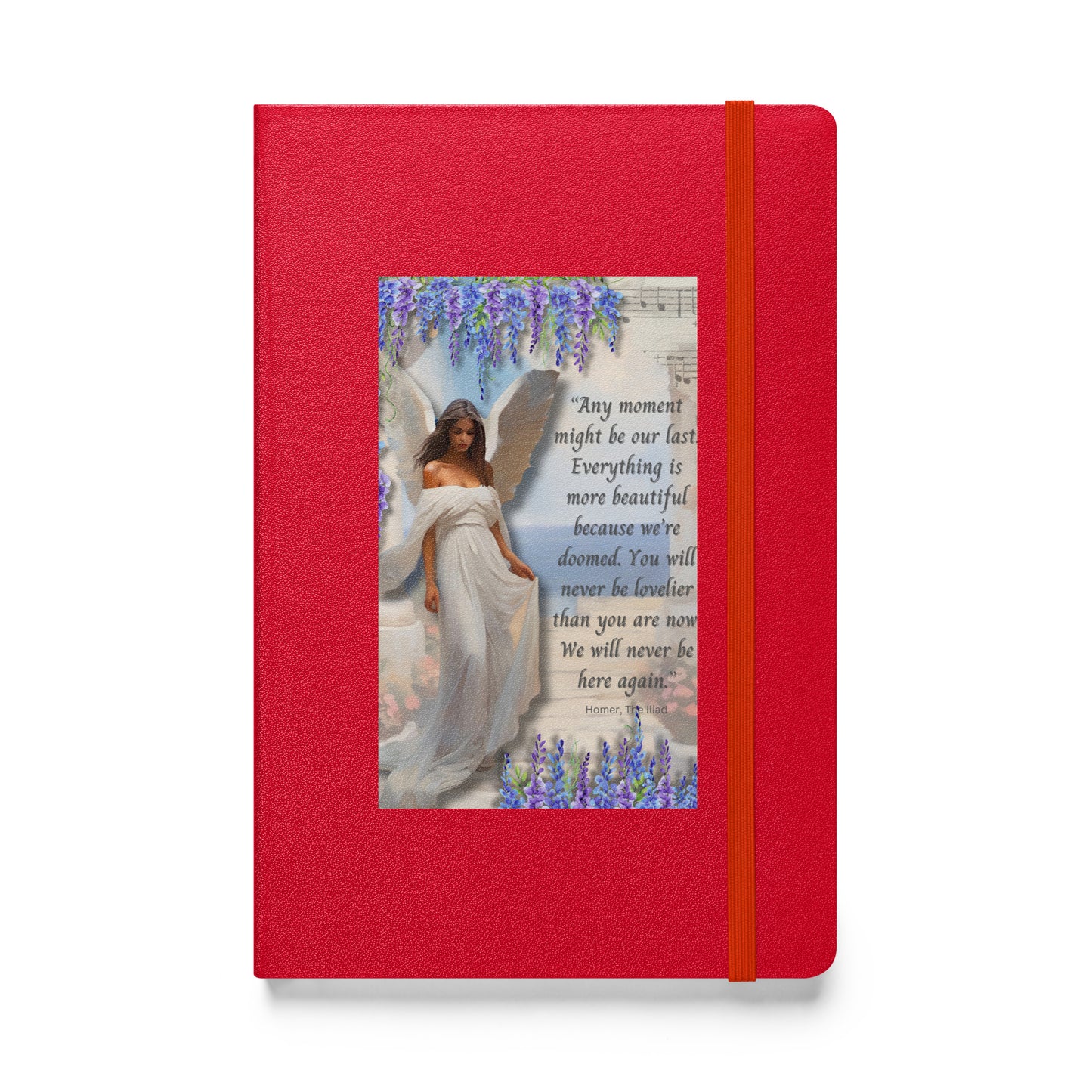 'Moments' hardcover bound notebook with impressionist oil style artwork and quote from Homer's The Iliad