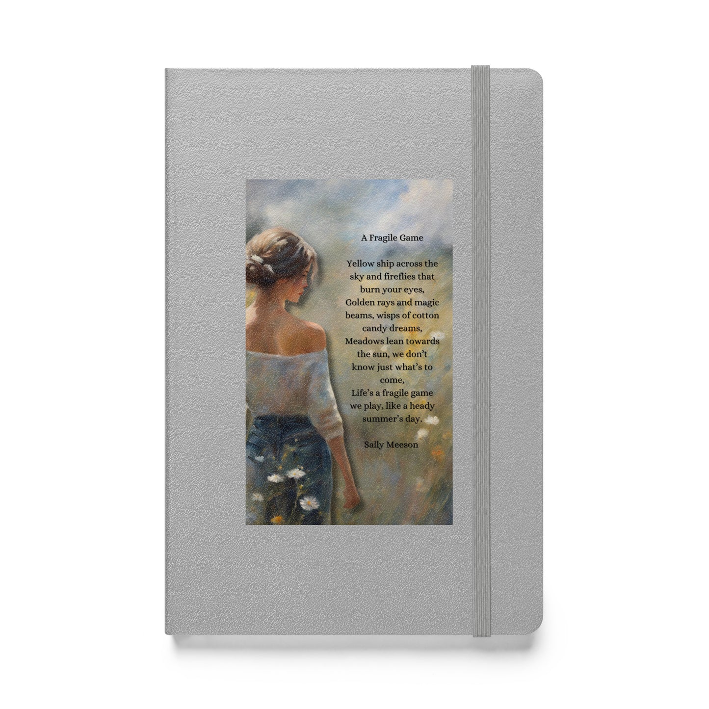 'A Fragile Game' hardcover bound notebook with impressionist style artwork and original poem by writer Sally Meeson