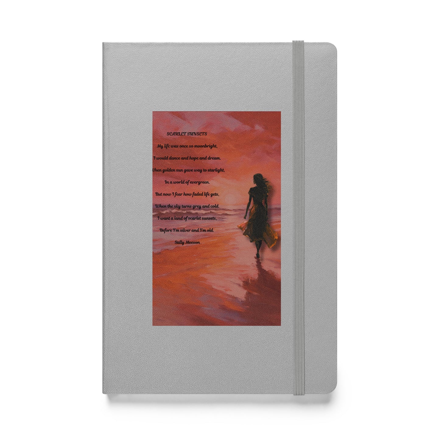 'Scarlet Sunsets' hardcover bound notebook with impressionist oil style artwork and original poem by writer Sally Meeson