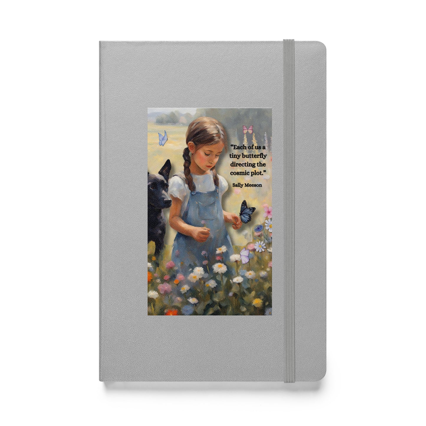 'Tiny Butterfly' hardcover bound notebook with impressionist oil style artwork and original quote from writer Sally Meeson