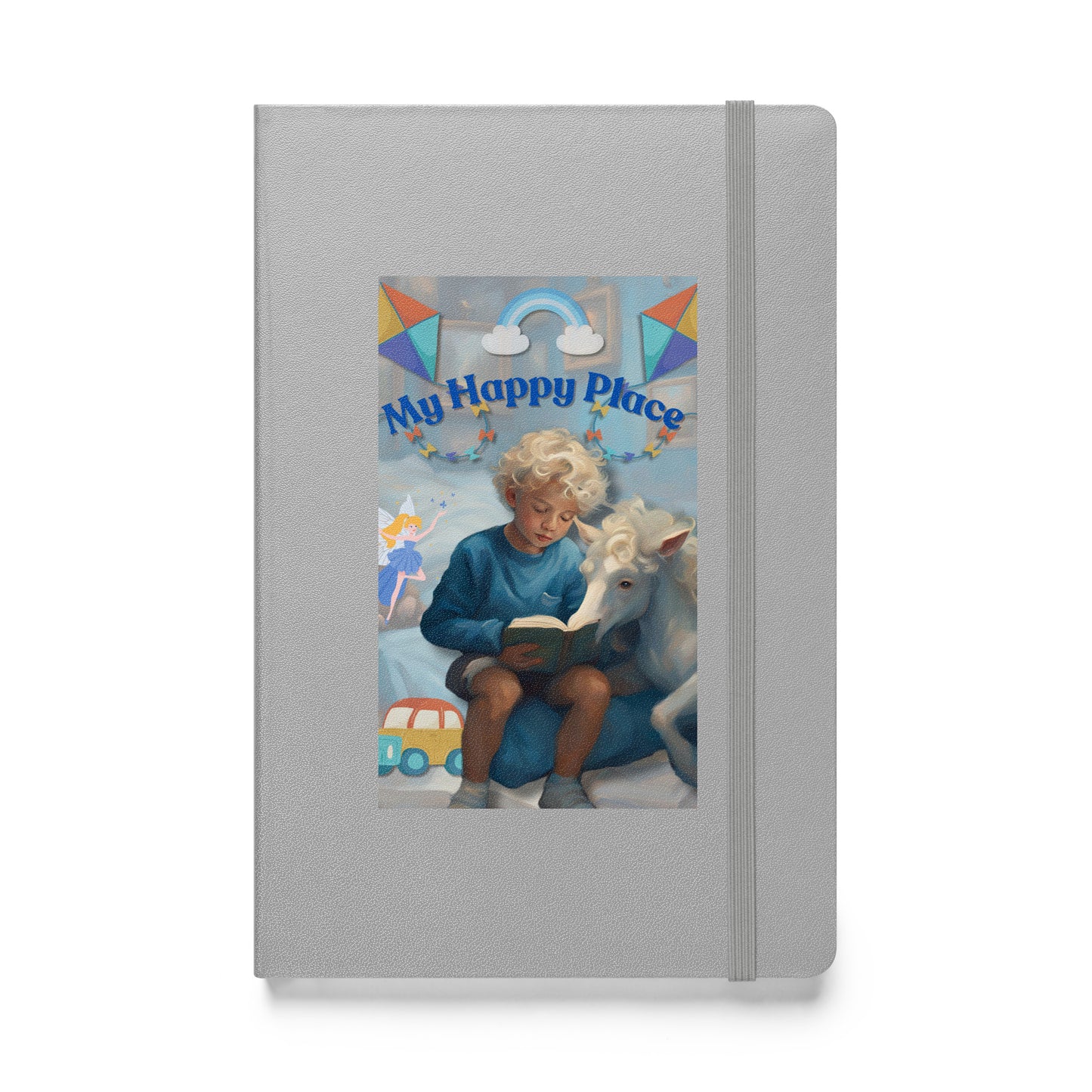 'My Happy Place' child's blue hardcover bound notebook with impressionist oil style artwork