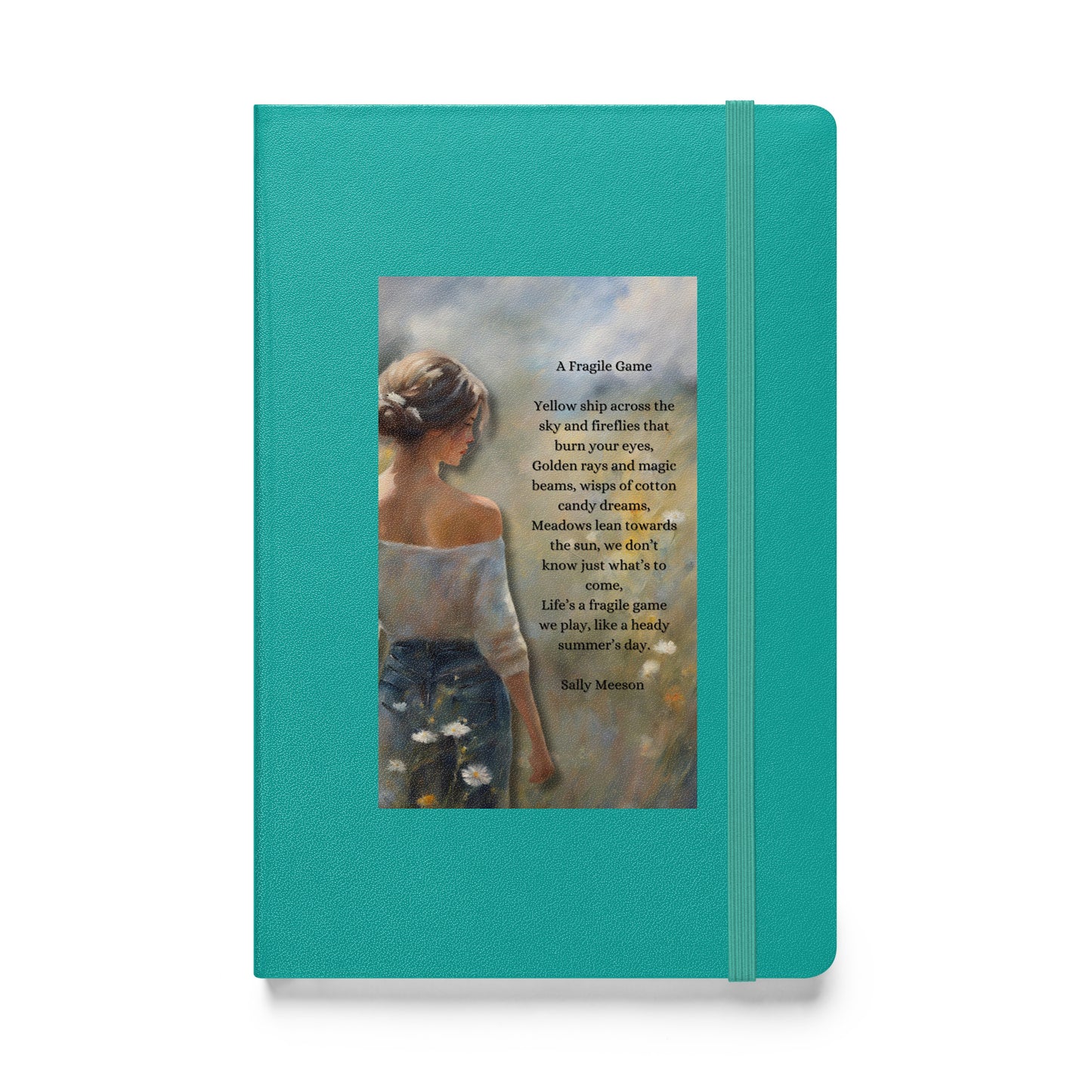 'A Fragile Game' hardcover bound notebook with impressionist style artwork and original poem by writer Sally Meeson