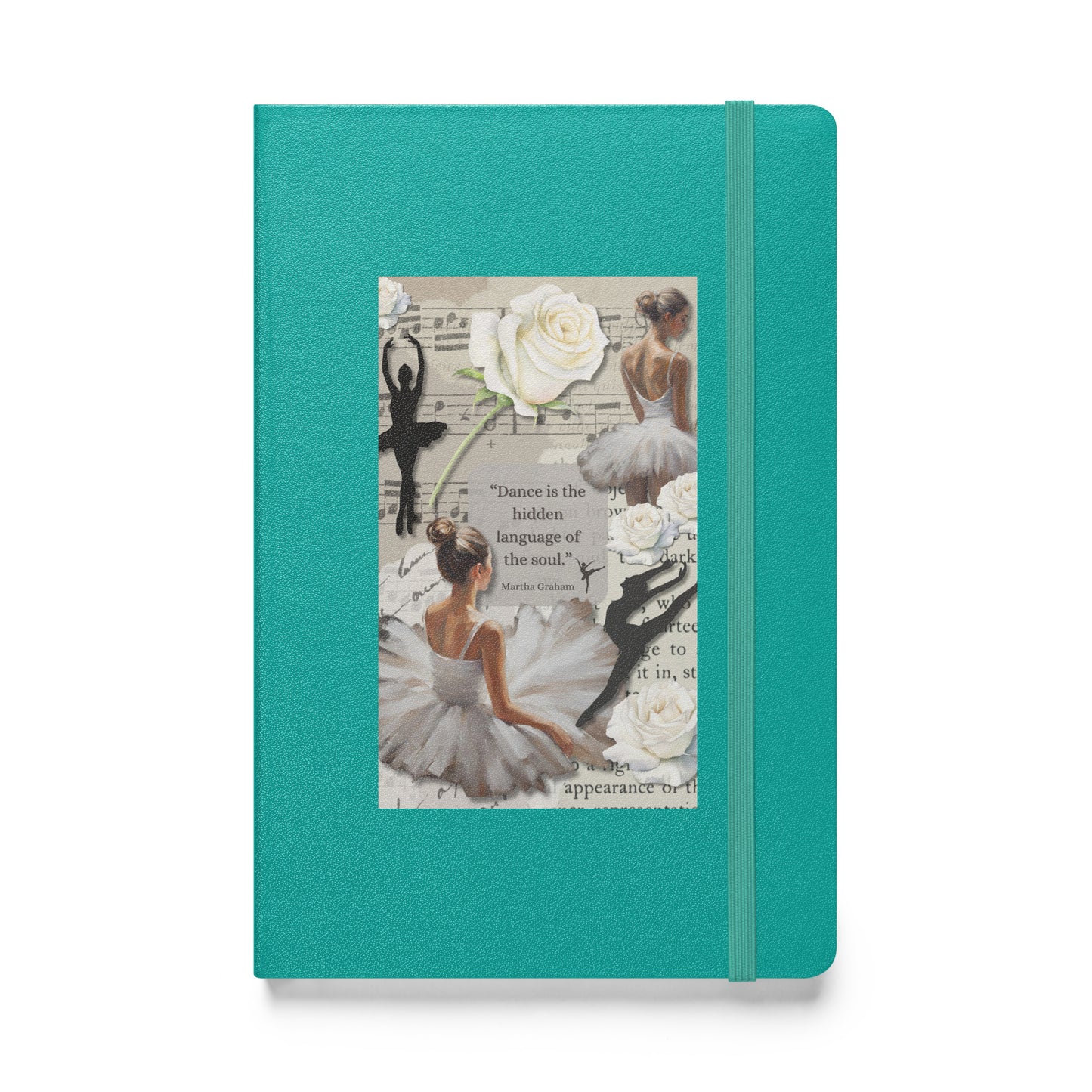 'Dance' hardcover bound notebook with impressionist style artwork and quote from dancer Martha Graham