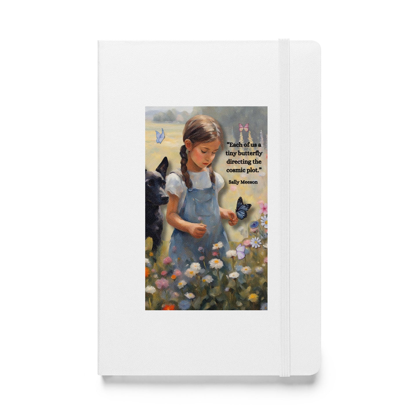 'Tiny Butterfly' hardcover bound notebook with impressionist oil style artwork and original quote from writer Sally Meeson