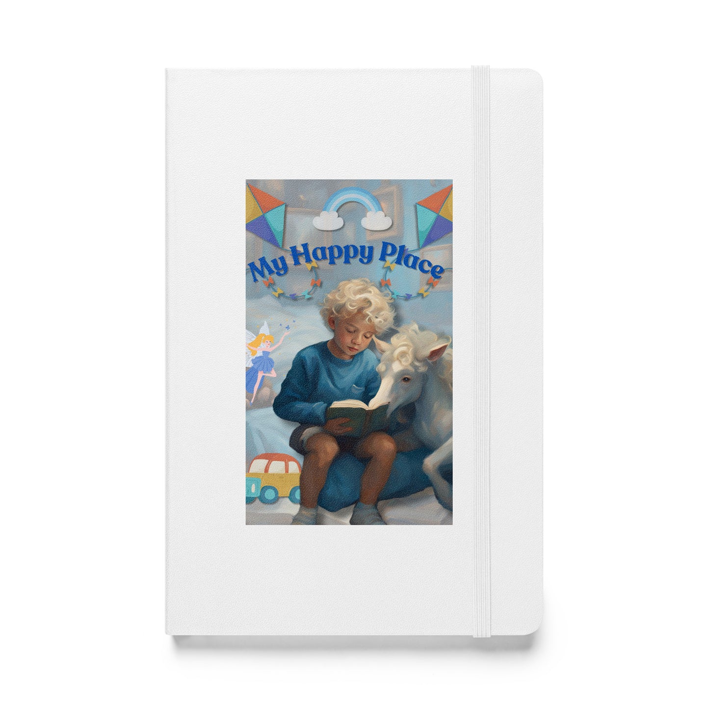 'My Happy Place' child's blue hardcover bound notebook with impressionist oil style artwork